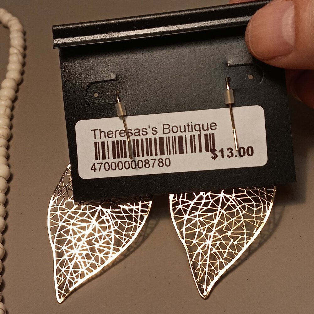 Ava Renee natural tones stone beads necklace & filigree leaf earrings - NWT - - Picture 8 of 9